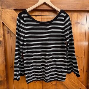 WHBM Long Sleeve Medium Knit Top Black White Bell Sleeve
